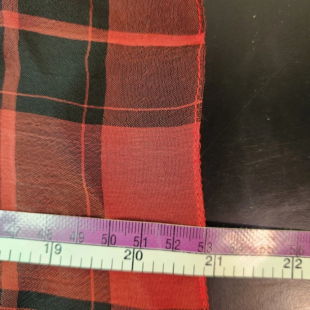 Liz Claiborne Red Black Plaid Square Scarf 100% Rayon Tartan Print 21x21
